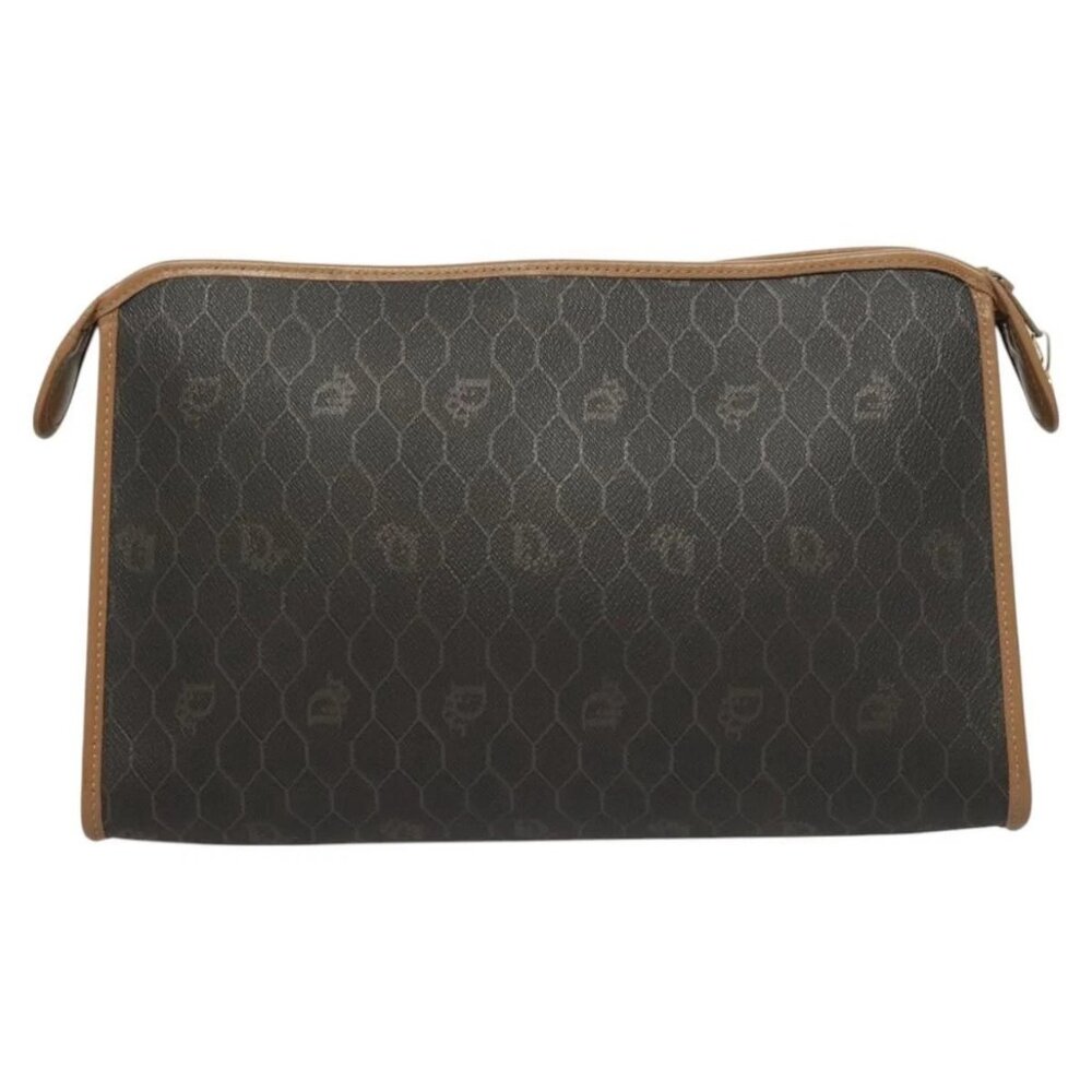 Christian Dior Honeycomb Canvas Clutch Bag PVC Black Auth BA2650 - Picture 2 of 16